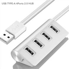 موزع ألومنيوم بـ 4 منافذ USB 2.0 مزود بمؤشر LED أزرق