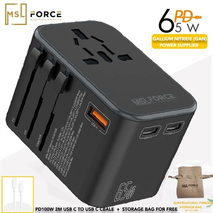 محول السفر العالمي 65W GaN Dual Type C Charger